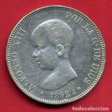 Monedas de España: MONEDA 5 PESETAS 1892 , ALFONSO XIII , ESTRELLAS VISIBLES 18 92 , DURO PLATA , MBC+ ,ORIGINAL, D2170