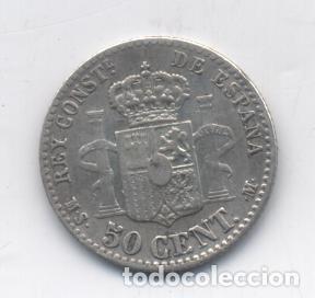 Monedas de Espa&ntilde;a: ALFONSO XII- 50 CENTIMOS-1880-MSM - Foto 2