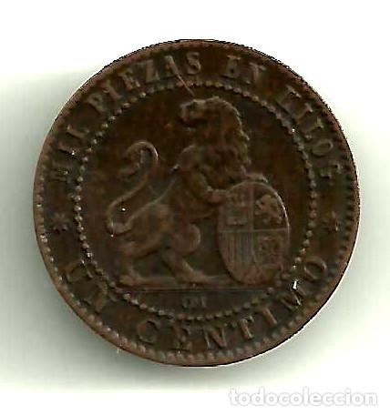 Monedas de Espa&ntilde;a: GOBIERNO PROVISIONAL. 1 C&Eacute;NTIMO DE 1870. CECA DE BARCELONA OM (MBC) - Foto 2