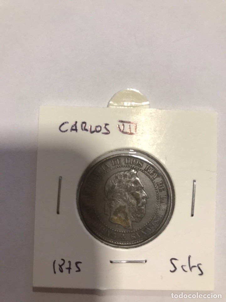 Monedas de Espa&ntilde;a: Lote de 2 monedas sin circular Carlos VII 1875 - Foto 1