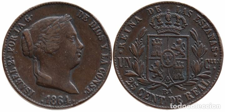 Monedas de Espa&ntilde;a: 25 CENTIMOS DE REAL 1864 BARCELONA - Foto 1