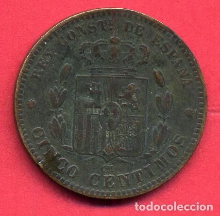 Monedas de Espa&ntilde;a: MONEDA 5 CENTIMOS 1878 , ALFONSO XII , MBC+ , ORIGINAL , B7 - Foto 2