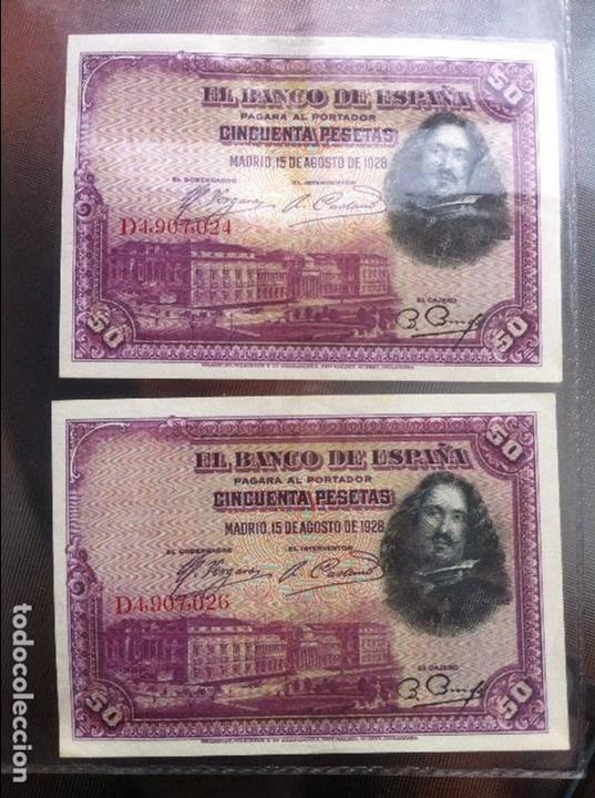 Coins of Spain: Billetes de 50 pesetas ,Velazquez, 15 Agosto de 1928 casi correlativos EBC+