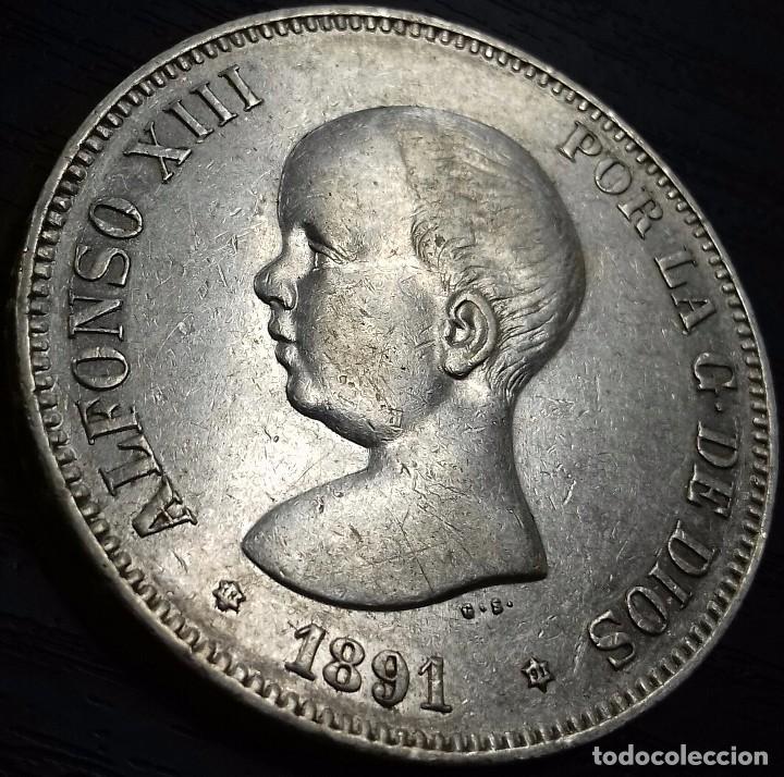 M&uuml;nzen von Spanien: 5 PESETAS 1891 PGM *18-91 ALFONSO XIII PLATA