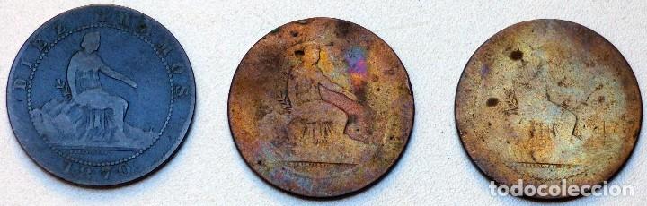 Monedas de Espa&ntilde;a: 3 MONEDAS DE 10 C&Eacute;NTIMOS. 1870 - Foto 1