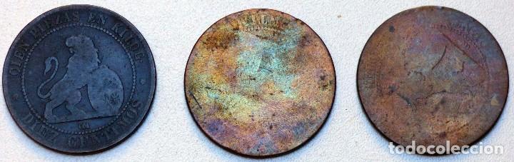 Monedas de Espa&ntilde;a: 3 MONEDAS DE 10 C&Eacute;NTIMOS. 1870 - Foto 2