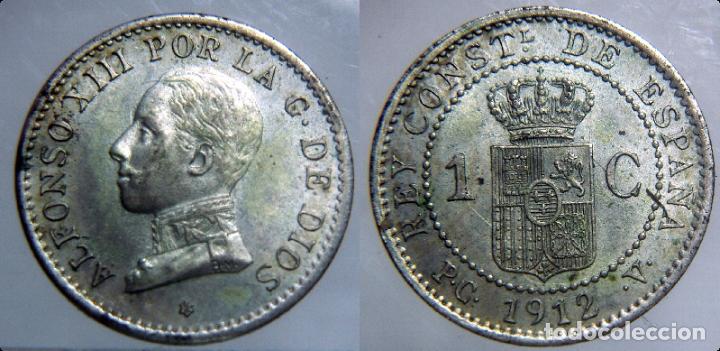 Monedas de Espa&ntilde;a: ALFONSO XIII 1 CENTIMO 1912 PCV PLATEADA - Foto 1
