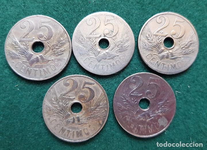 Monedas de Espa&ntilde;a: 25 CENTIMOS 1927 - 5 MONEDAS - Foto 2