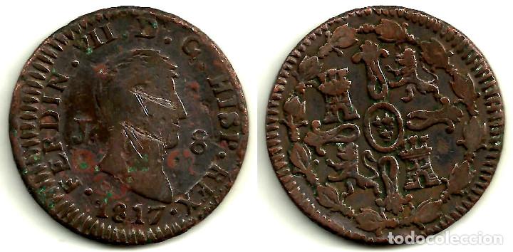 Monedas de Espa&ntilde;a: FERNANDO VII. 8 MARAVEDI DE 1817. CECA DE JUBIA - Foto 1
