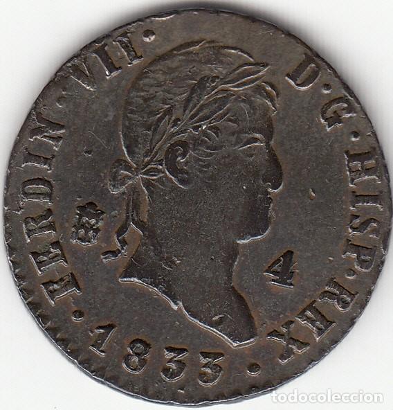 Monedas de Espa&ntilde;a: FERNANDO VII: 4 MARAVEDIS 1833 SEGOVIA - Foto 1