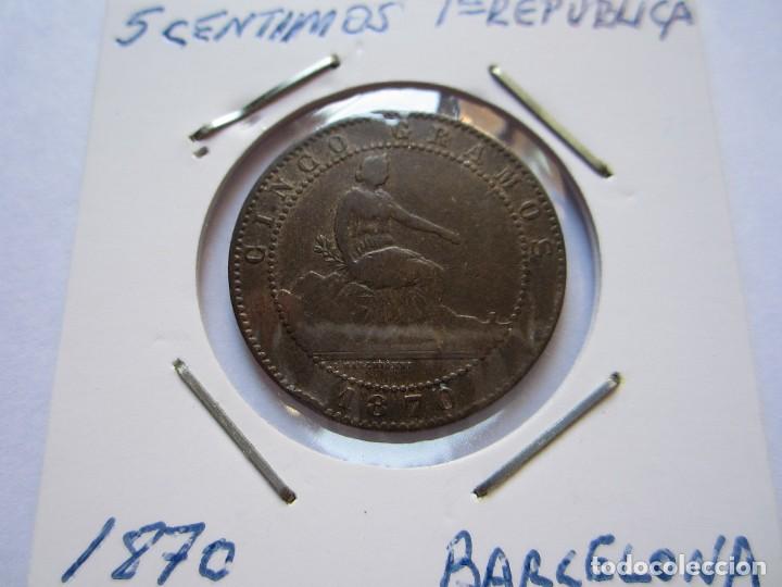 Monedas de Espa&ntilde;a: moneda de 5 c&eacute;ntimos de la 1&ordf; rep&uacute;blica 1870 MBC+ - Foto 1