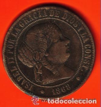 Monedas de Espa&ntilde;a: ISABEL II - 5 CENTIMOS DE ESCUDO 1868 EBC - Foto 1