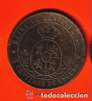 Monedas de Espa&ntilde;a: ISABEL II - 5 CENTIMOS DE ESCUDO 1868 EBC - Foto 2