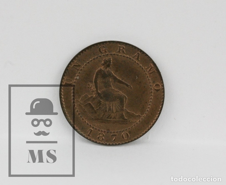 Monedas de Espa&ntilde;a: Moneda Gobierno Provisional 1870 1 c&eacute;ntimo - Conservaci&oacute;n EBC+ - Foto 2