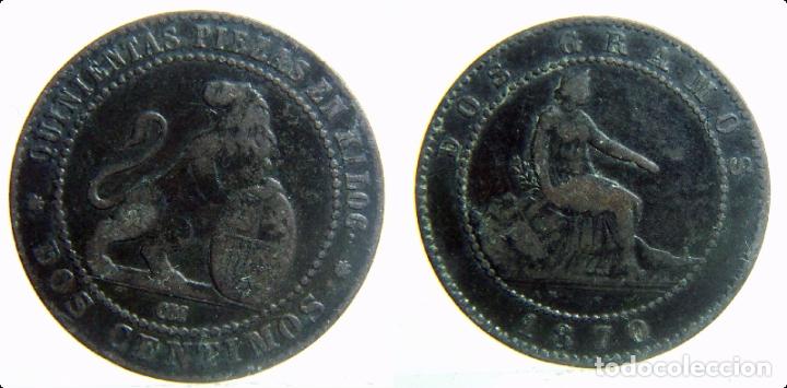 Monedas de Espa&ntilde;a: MONEDA DEL GOBIERNO PROVISIONAL 2 CENTIMOS A&Ntilde;O 1870 - Foto 1