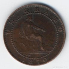 Monedas de España: 1 CÉNTIMO DEL AÑO 1870 GOBIERNO PROVISIONAL ESPAÑA - PESO 1 GRAMO. EXCESOS DE METAL