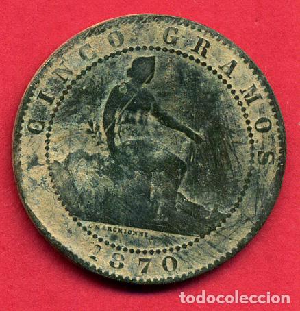 Monedas de Espa&ntilde;a: MONEDA COBRE 5 CENTIMOS 1870 , MBC , ORIGINAL , B5 - Foto 1