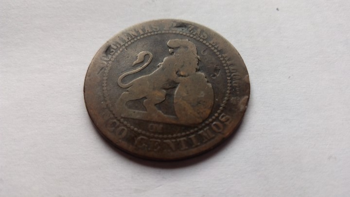 Monedas de Espa&ntilde;a: MONEDA 5 CENTIMOS 1870 OM - Foto 2