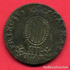 Monedas de España: MONEDA COBRE , FERNANDO VII , III 3 QUAR 1813 CATALUÑA BARCELONA , MBC++ , ORIGINAL , B9