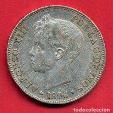 Monedas de España: MONEDA 5 PESETAS 1896 ALFONSO XIII ,ESTRELLAS VISIBLES 18 96 ,DURO DE PLATA , MBC++ ,ORIGINAL, D2565