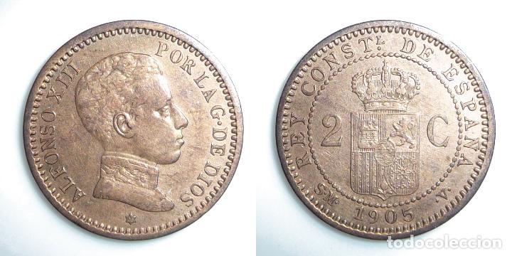 Monedas de Espa&ntilde;a: ESPA&Ntilde;A. 2 C&Eacute;NTIMOS DE 1905. ALFONSO XIII - Foto 1