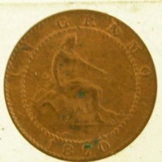 Monedas de España: 1 CENTIMO 1870 SIN CIRCULAR RARA ASI. Lote 122447139