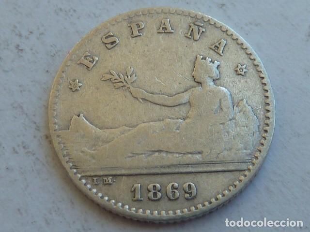M&uuml;nzen von Spanien: MONEDA DE PLATA DE 50 CENTIMOS DEL Gobierno Provisional de 1869 Estrellas 6 9 , SN  M, escasa