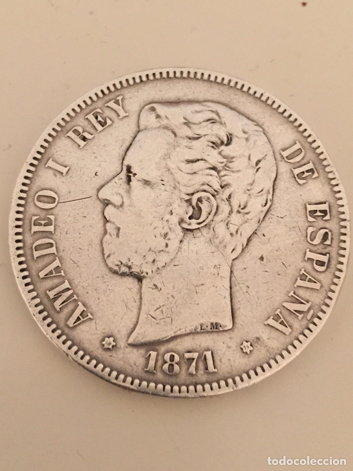 Moedas de Espanha: 5 Pesetas Amadeo I, 1871 DE-M18_74