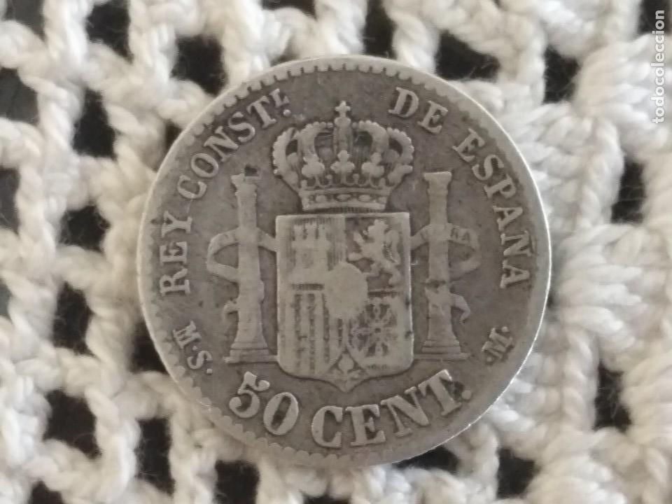 Monedas de Espa&ntilde;a: Moneda plata Alfonso Xll 50 centimos MSM - Foto 2