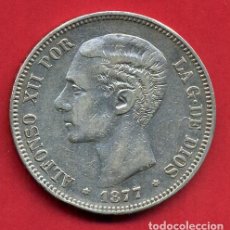 Monedas de España: MONEDA 5 PESETAS 1877 , ALFONSO XII , ESTRELLAS VISIBLES 18 77 , DURO PLATA , MBC+ ,ORIGINAL, D2603