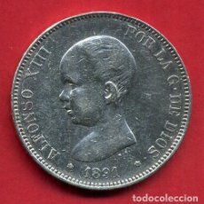 Monedas de España: MONEDA 5 PESETAS 1891 ,ALFONSO XIII , ESTRELLAS VISIBLES 18 91 , DURO PLATA , MBC+ , ORIGINAL, D2638