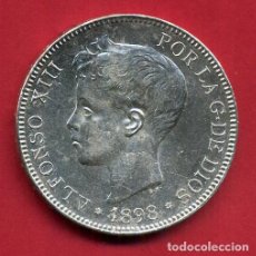Monedas de España: MONEDA 5 PESETAS 1898 ,ALFONSO XIII , ESTRELLAS VISIBLES 18 98 , DURO PLATA , EBC ,ORIGINAL, D2663. Lote 143619606