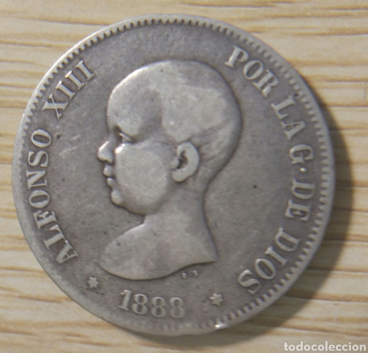Pièce Argent 5 Pesetas 1888 Alfonso XIII Espagne - 24,68g D'argent Sans Certificat