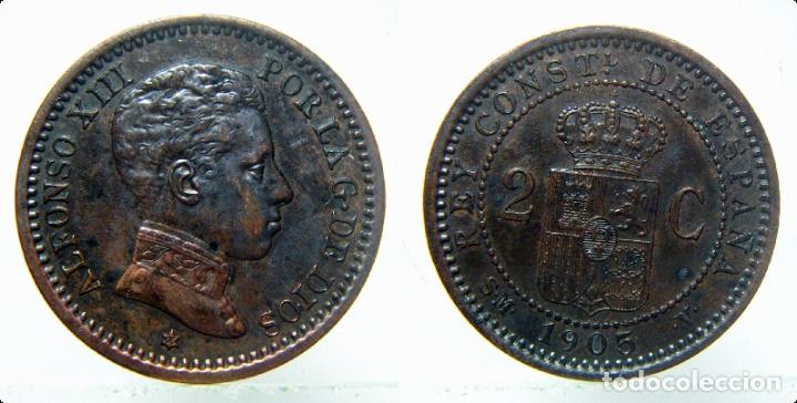 Monedas de Espa&ntilde;a: MONEDA DE ALFONSO XIII 2 CENTIMOS DE 1905 * 05 - Foto 1