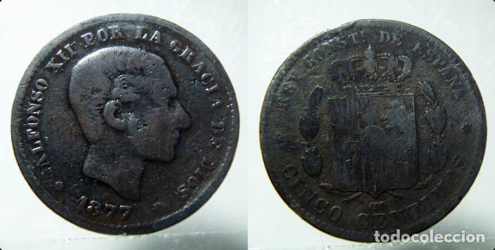 Monedas de Espa&ntilde;a: MONEDA DE 5 CENTIMOS ALFONSO XII 1877 - Foto 1