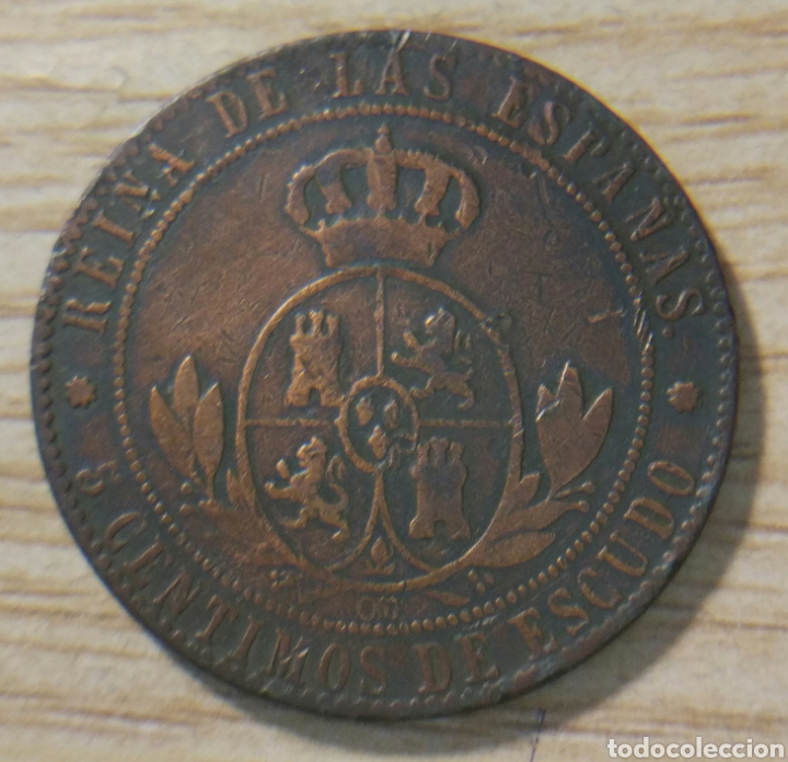 Monedas de Espa&ntilde;a: 5 cent&iacute;mos de escudo Isabel II 1868 - Foto 1
