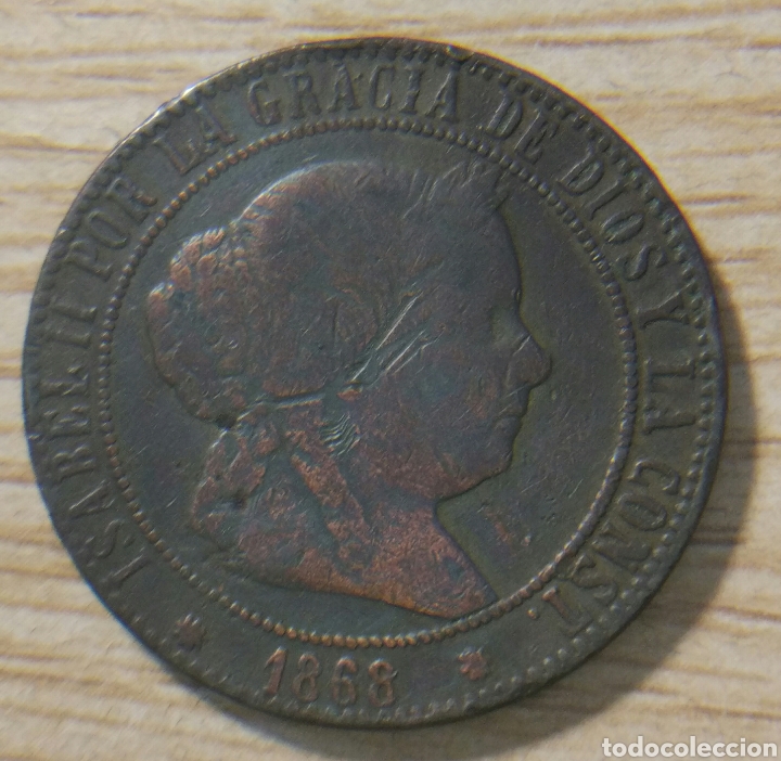 Monedas de Espa&ntilde;a: 5 cent&iacute;mos de escudo Isabel II 1868 - Foto 2