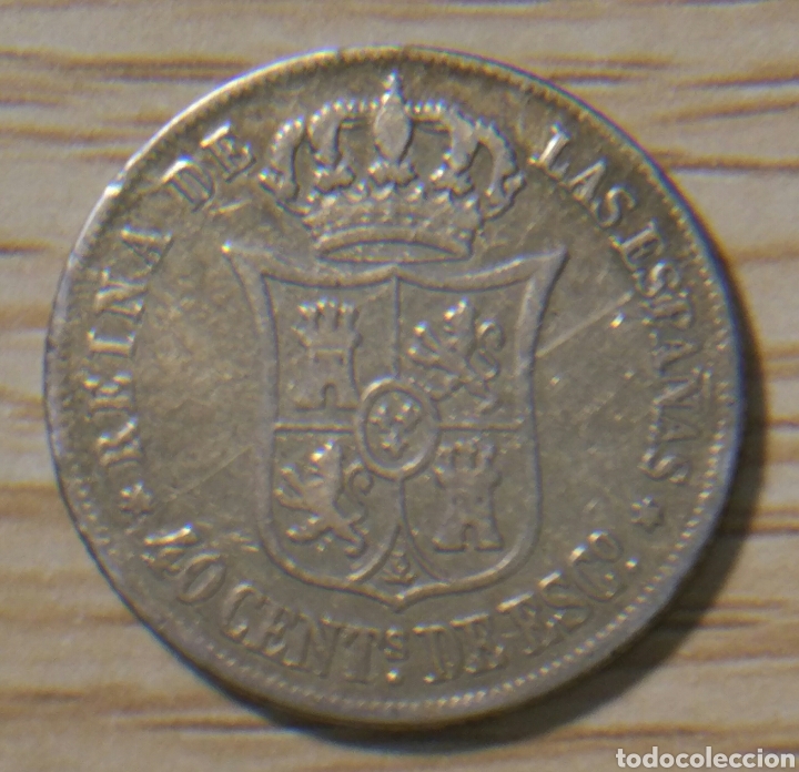 Monedas de Espa&ntilde;a: 40 cent&iacute;mos de escudo, Isabel II, 1865 - Foto 2