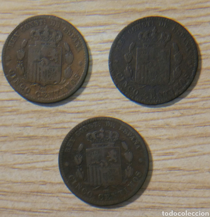 Monedas de Espa&ntilde;a: Cinco cent&iacute;mos, Alfonso XII, 1877,1878, 1879 - Foto 2