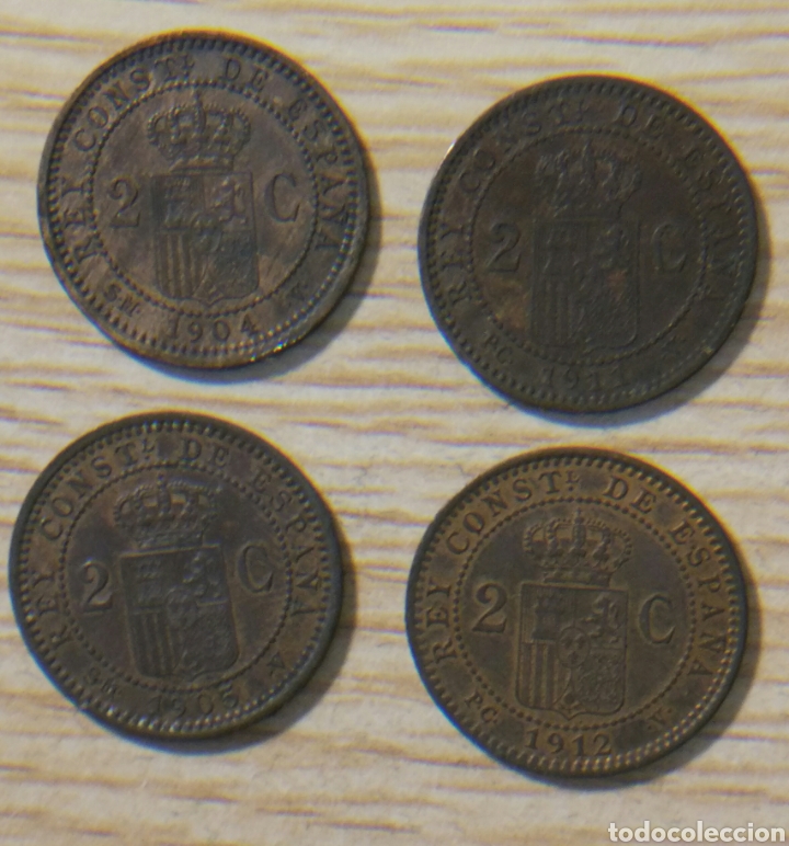 Monedas de Espa&ntilde;a: 4 monedas 2 cent&iacute;mos, Alfonso XIII - Foto 1