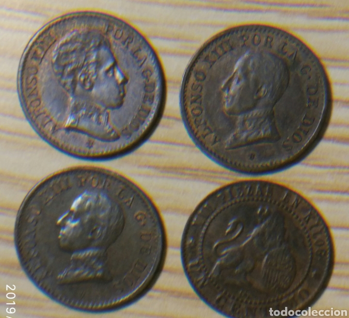 Monedas de Espa&ntilde;a: 4 monedas un centimo,1870, 1906, 1912,1913 - Foto 1