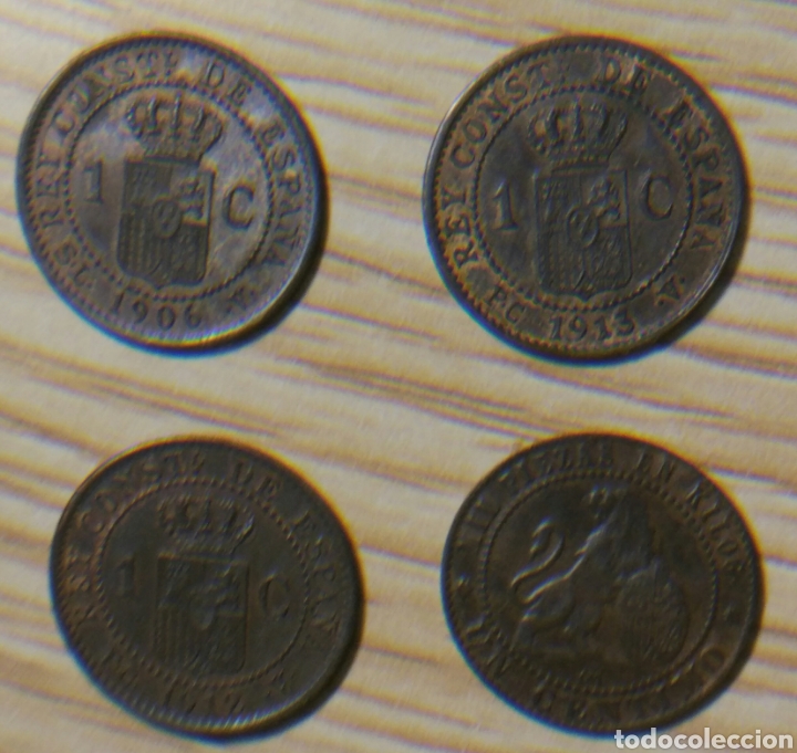 Monedas de Espa&ntilde;a: 4 monedas un centimo,1870, 1906, 1912,1913 - Foto 2