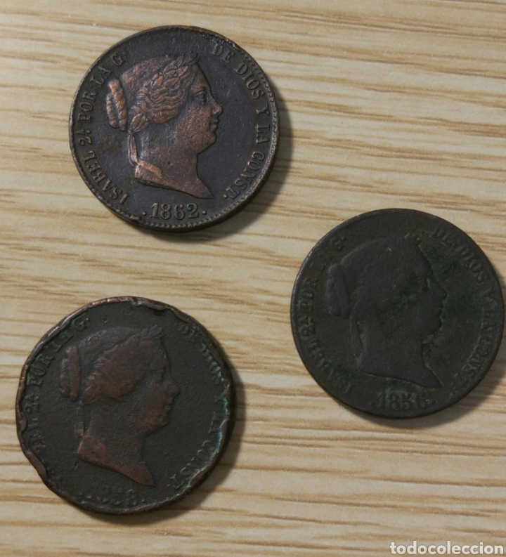 Monedas de Espa&ntilde;a: Lote 3 monedas 25 cent&iacute;mos de real Isabel II - Foto 2