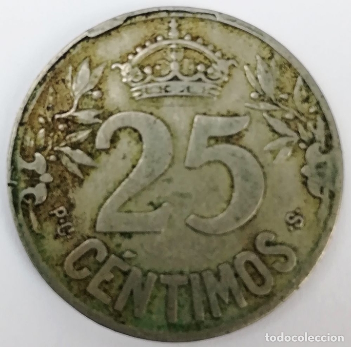 Monedas de Espa&ntilde;a: MONEDA DE 25 C&Eacute;NTIMOS. ESPA&Ntilde;A 1925 - Foto 2