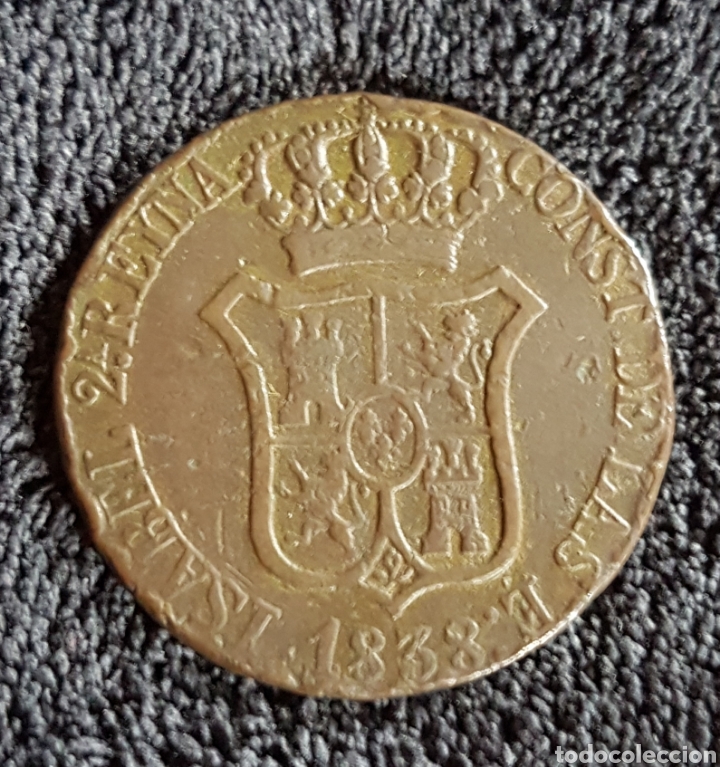 Monedas de Espa&ntilde;a: 6 cuartos 1838 Isabel 2 catalu&ntilde;a - Foto 2