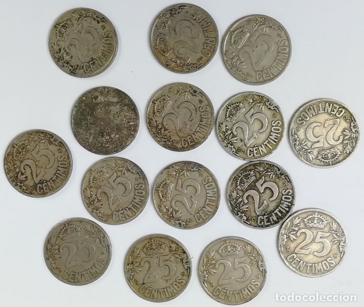 Monedas de Espa&ntilde;a: 15 MONEDAS DE 25 C&Eacute;NTIMOS. ESPA&Ntilde;A 1925 - Foto 2