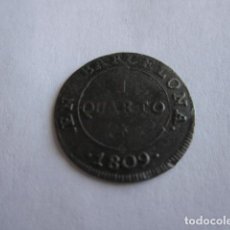 Monedas de España: MONEDA DE 1 CUARTO DE LA OCUPACIÓN NAPOLEONICA DE CATALUÑA DE 1809 FLAN MAS GRANDE Y PATINA PRECIOSA. Lote 166063166