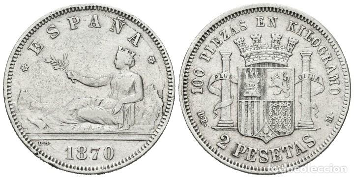 Moedas de Espanha: *** BONITAS 2 PESETAS 1870 *18-73. MADRID DEM. CAL-9. PLATA ***
