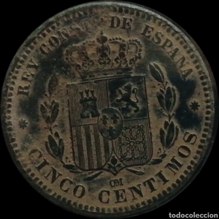 Monedas de Espa&ntilde;a: 5 c&eacute;ntimos 1877 Alfonso XII - Foto 2