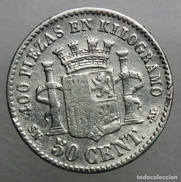 Monedas de Espa&ntilde;a: MONEDA ESPA&Ntilde;A 50 C&Eacute;NTIMOS - 1869 (* 6 - 9) - Foto 3